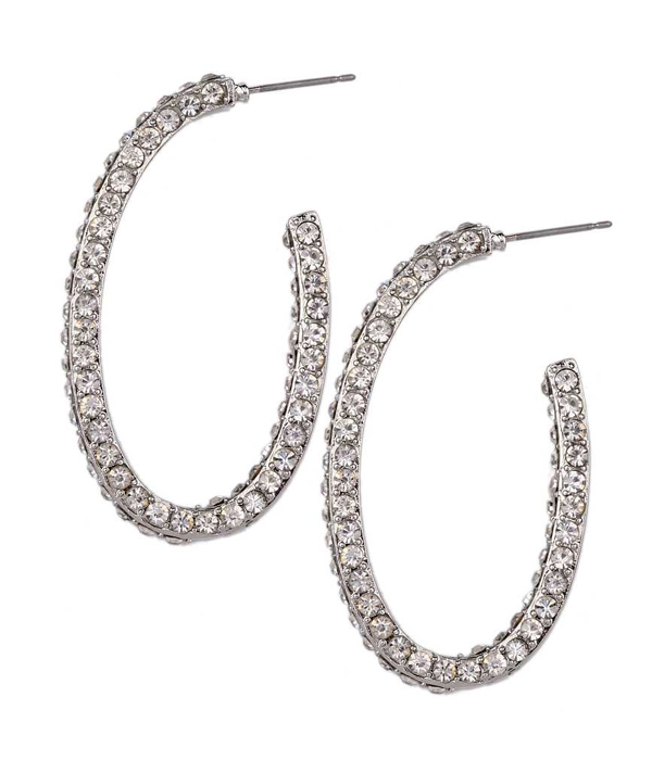 Crystal pave oval hoop earring