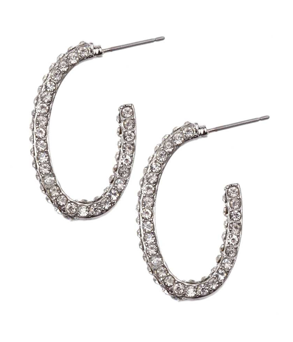 Crystal pave oval hoop earring