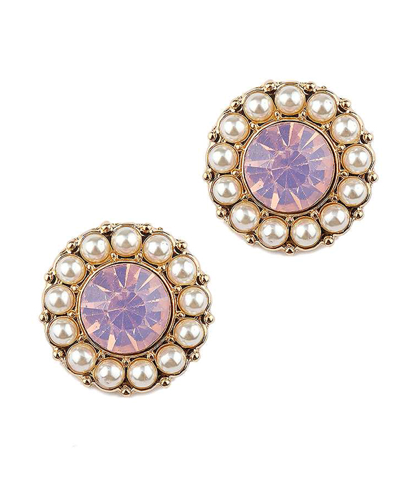 Opal crystal and pearl stud earring