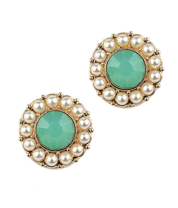 Opal crystal and pearl stud earring