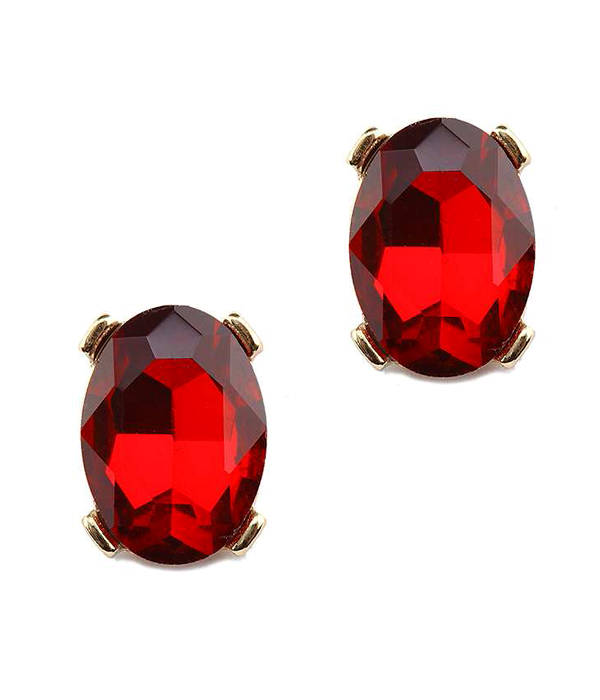Facet glass oval stud earring
