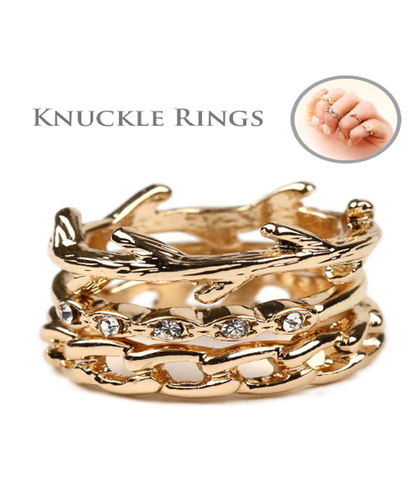 Crystal branch stackable multi knuckle ring combo set of 3