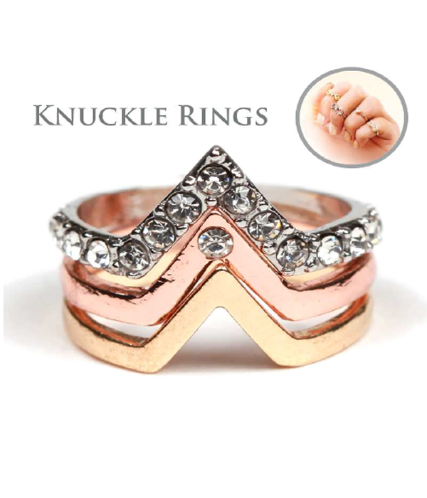 Crystal chevron knuckle stackable multi ring combo set of 3