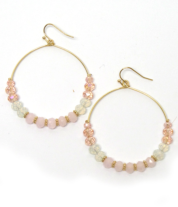 Glass stone and crystal beads hoop earring