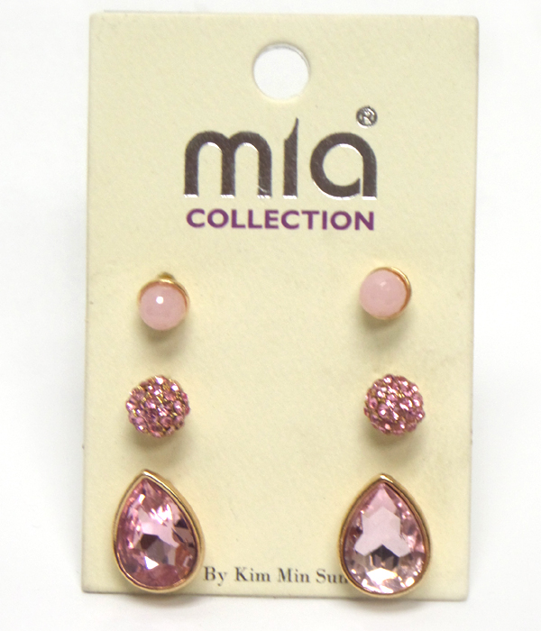 Crystal fireball and teardrop mix earring set of 3