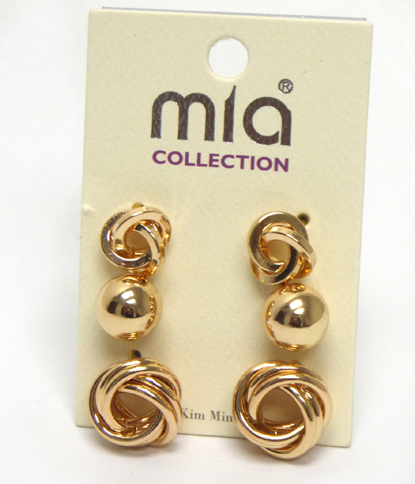 Metal knot mix earring set of 3