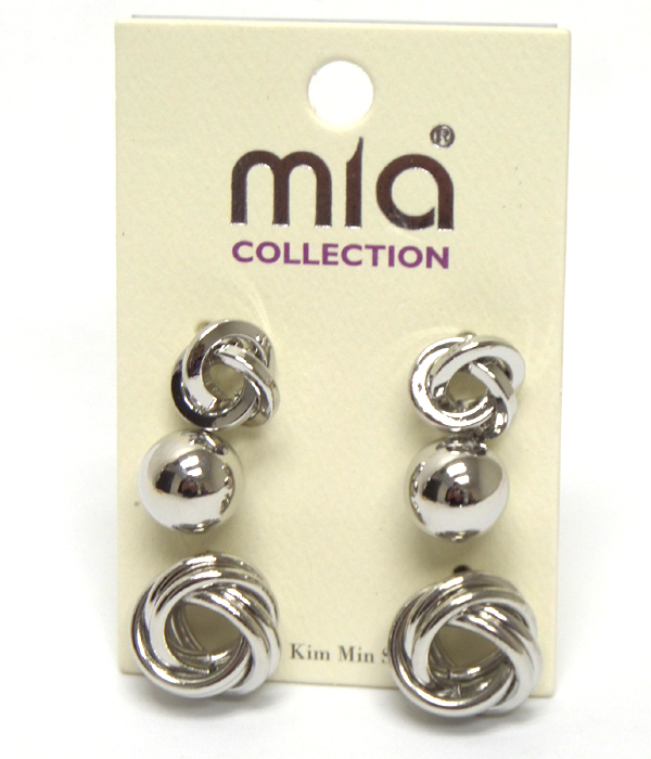 Metal knot mix earring set of 3
