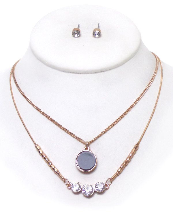 Double layer chain with stone and crystal necklace set