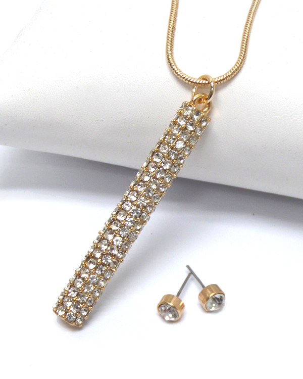 Crystal pave metal stick pendant long necklace set