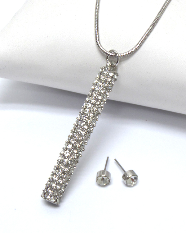 Crystal pave metal stick pendant long necklace set