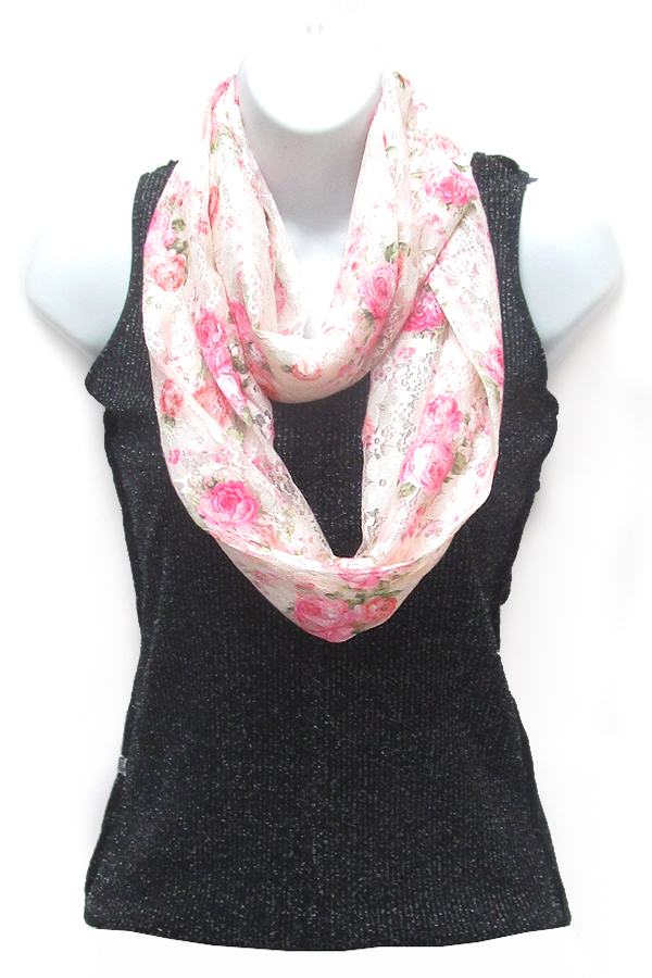 Multi flower pattern infinity scarf