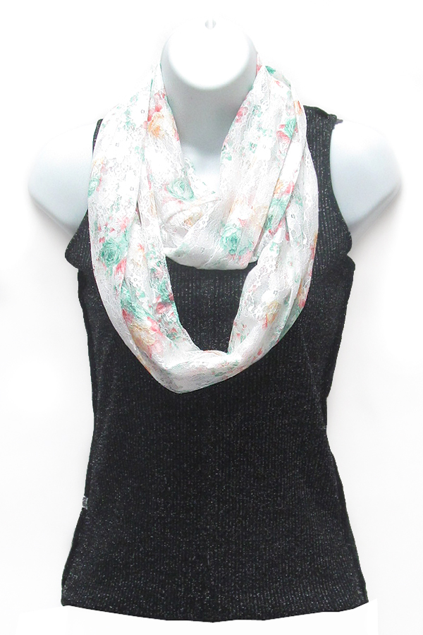 Multi flower pattern infinity scarf