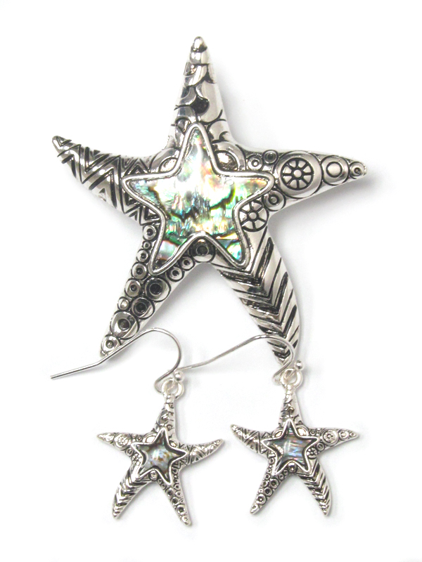 Abalone starfish pendant earring set