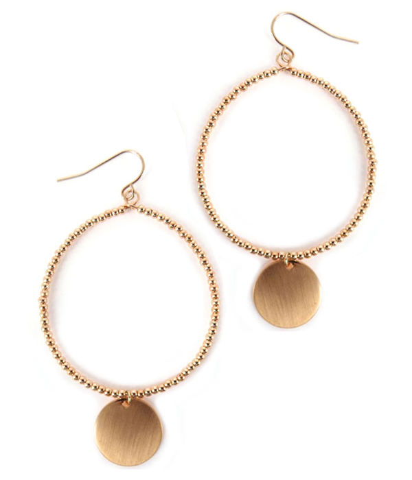 METAL DISC DROP HOOP EARRING