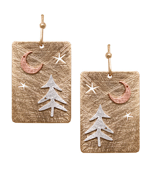 SCRATCH METAL MOON AND TREE EARRING