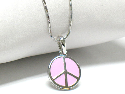 Made in korea whitegold plating enamel peace mark necklace