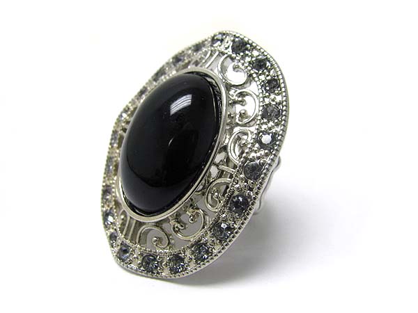 Natural stone and crystal edge filigree stretch ring