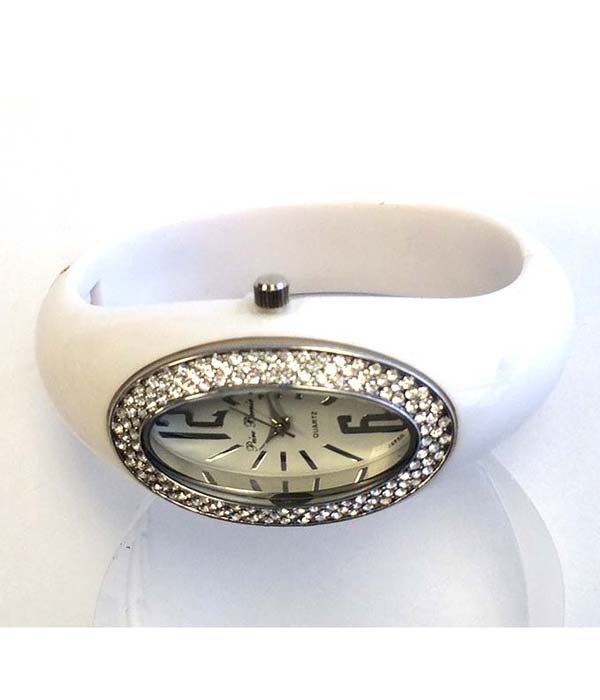 Crystal face and hinge bangle watch