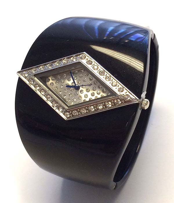 Crystal face large bangle watch