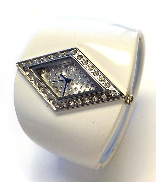 Crystal face large bangle watch