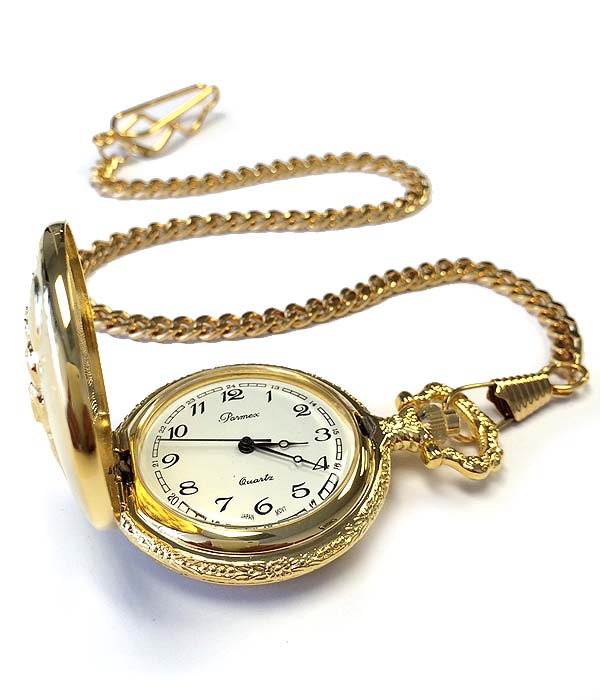 Metal case pocket watch and chain