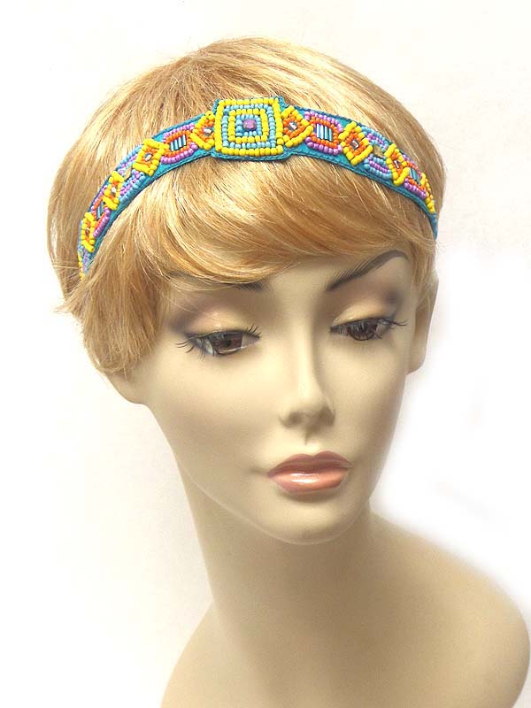 Seed bead on fabric headband - folkloric