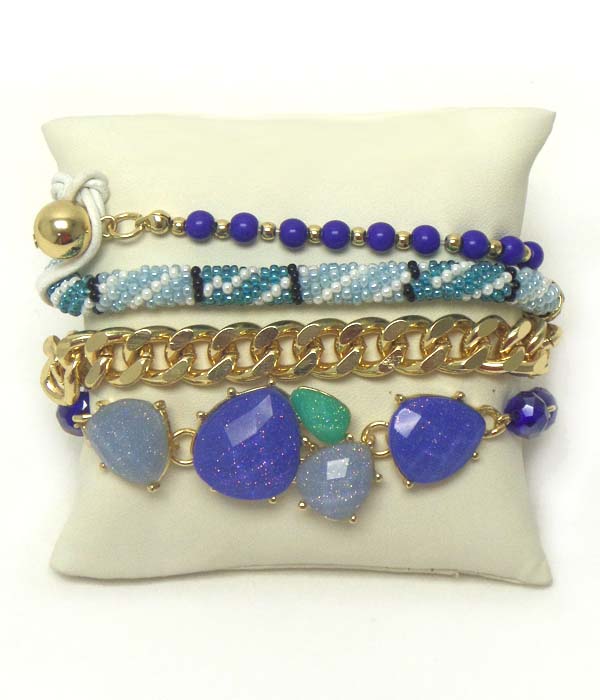 Seed bead and facet stone mix thick chain wrap bracelet
