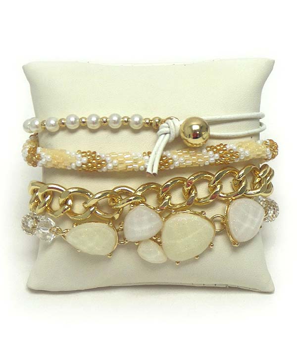 Seed bead and facet stone mix thick chain wrap bracelet