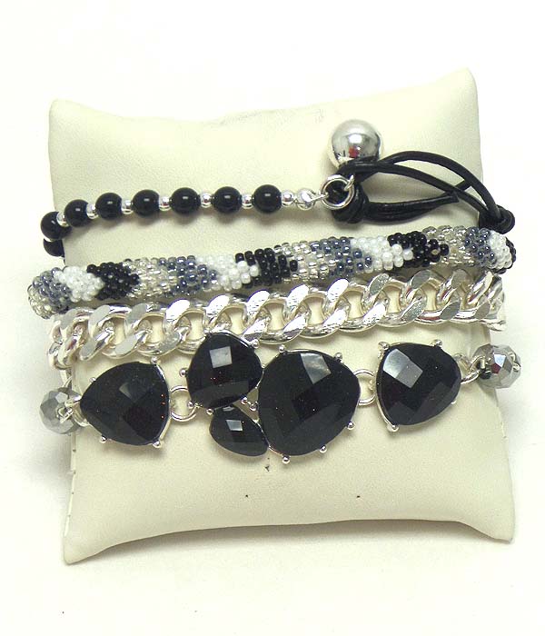 Seed bead and facet stone mix thick chain wrap bracelet