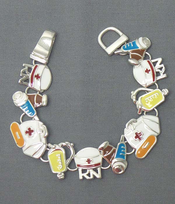 Multi epoxy nursing theme charm magnetic bracelet - nurse