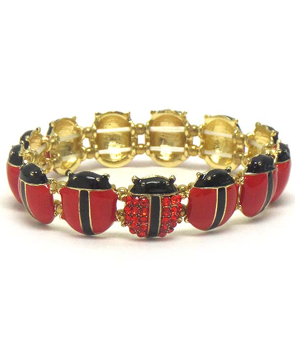 Crystal and epoxy multi ladybug stretch bracelet