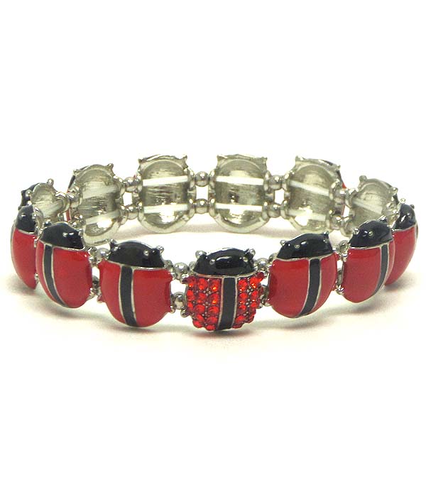 Crystal and epoxy multi ladybug stretch bracelet