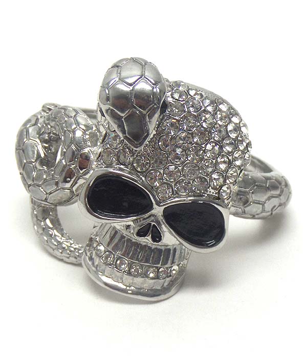 Crystal and epoxy skull and snake hinge bangle bracelet