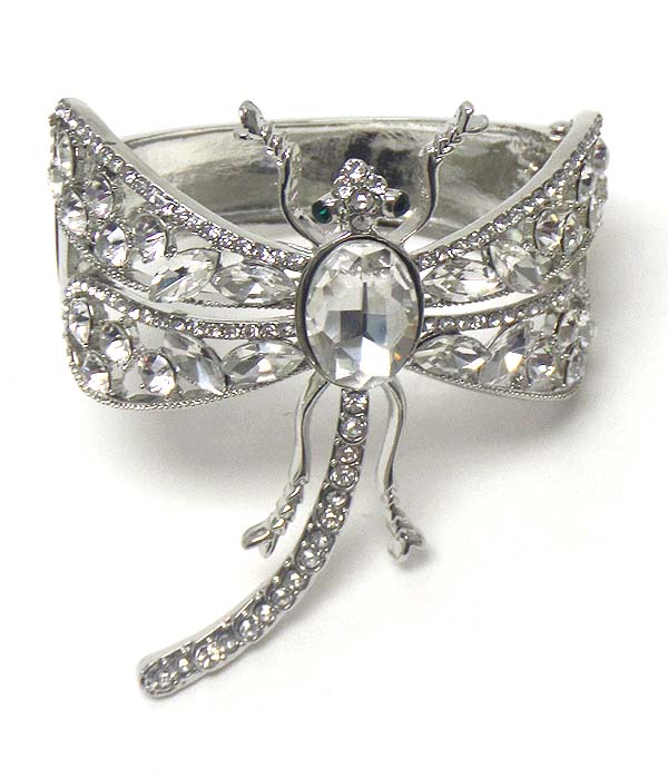 Multi shape crystal stud dragonfly hinge bangle bracelet