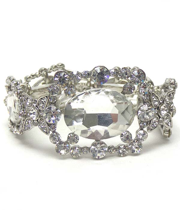 Facet oval stone and crystal stretch bracelet