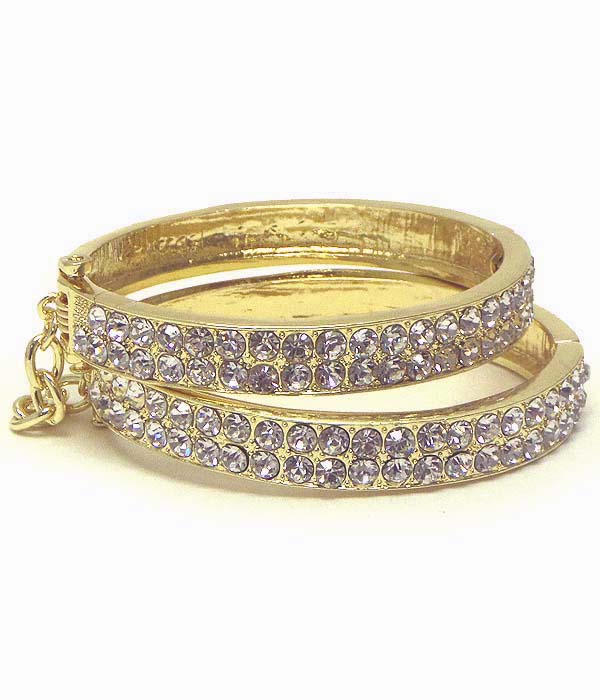 Crystal stud double hinge bangle chain link bracelet