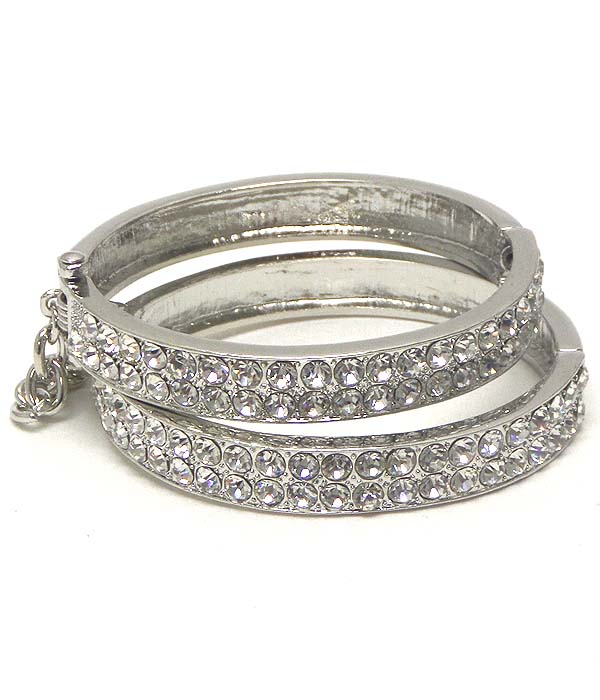 Crystal stud double hinge bangle chain link bracelet