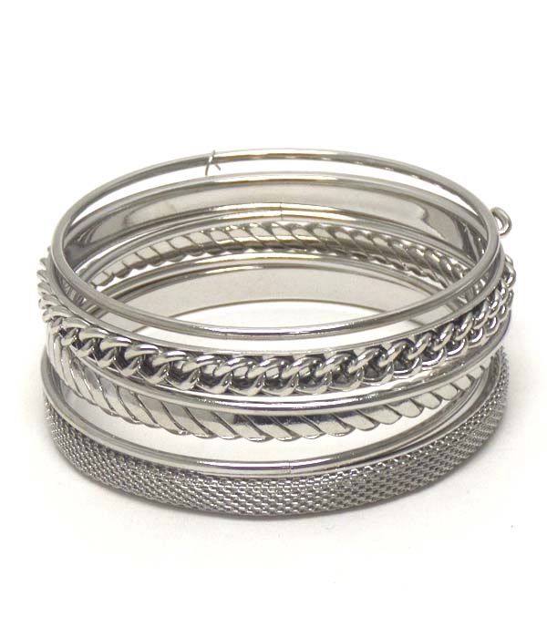 Mixed chain and metal bangle bracelet set of 6
