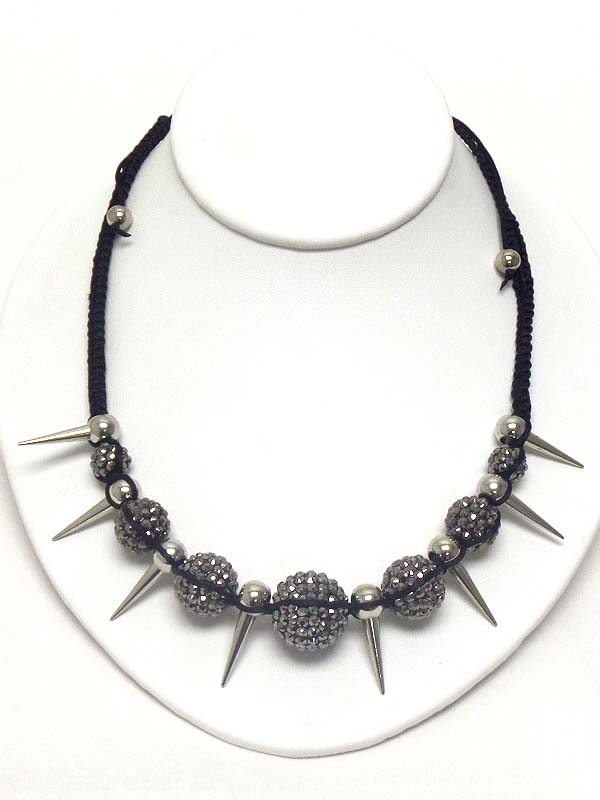 Multi fireball and spike link braided chain necklace