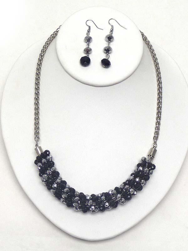 Multi facet glass bead wrap necklace earring set