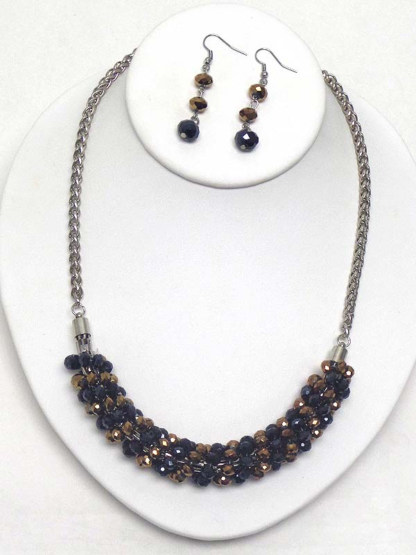Multi facet glass bead wrap necklace earring set