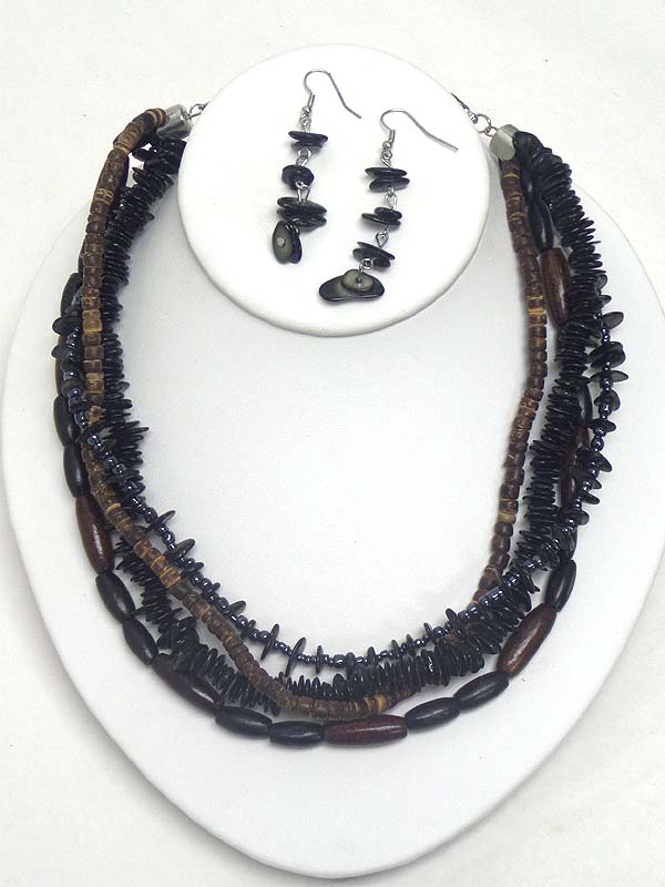 Natural chip stone and multi layer necklace earring set