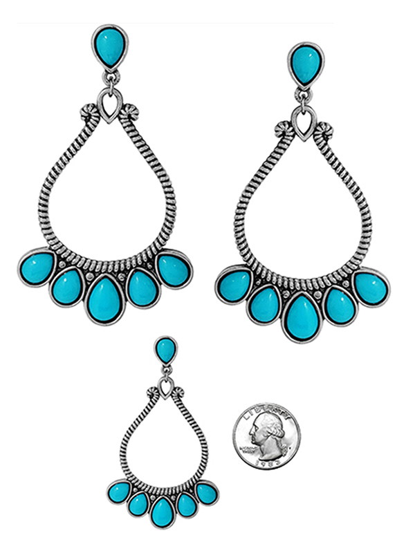 WESTERN THEME TURQUOISE TEARDROP EARRING