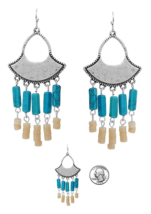 WESTERN THEME MULTI SEMI PRECIOUS STONE DROP EARRING