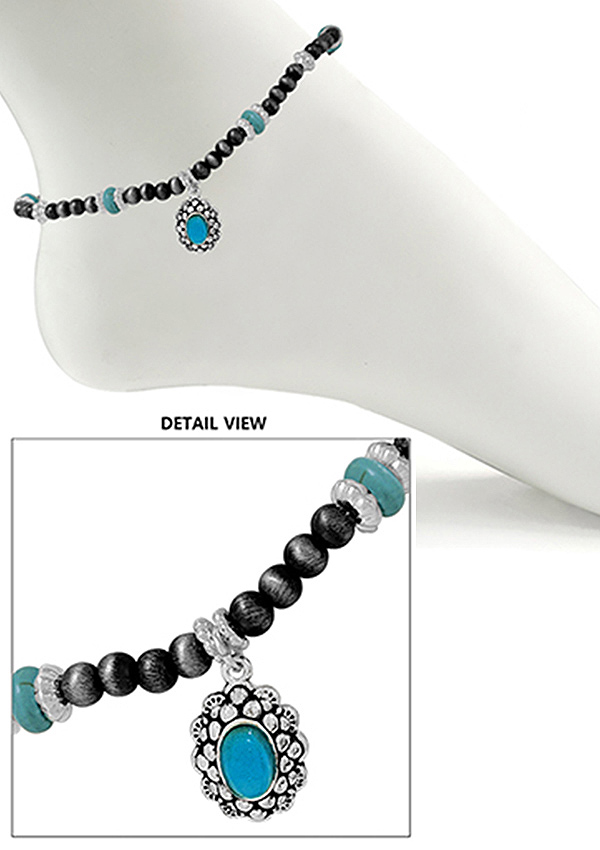 WESTERN THEME NAVAJO PEARL ANKLET - CONCHO