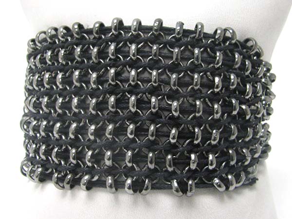 Multi metal chain and cord thread link bracelet