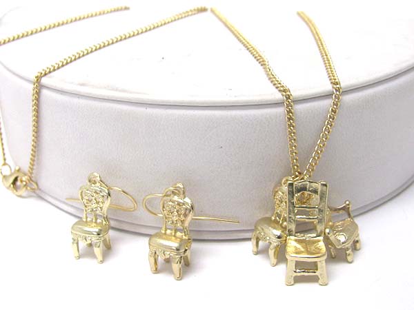 Crystal stud chair dangle necklace earring set