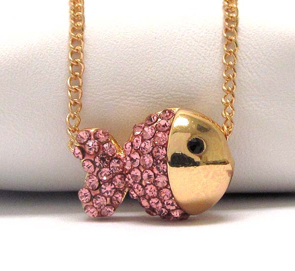 Crystal metal fish chain necklace