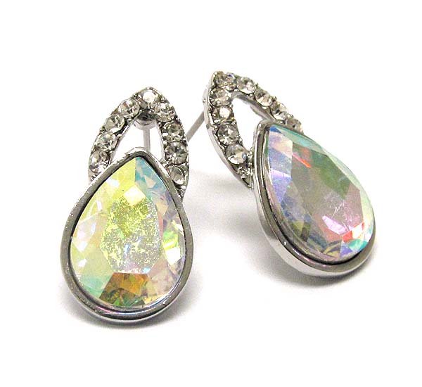 Crystal and facet glass tear drop stud earring