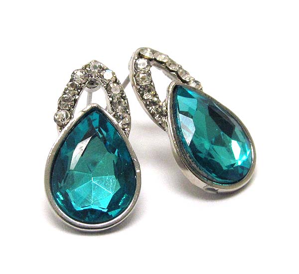 Crystal and facet glass tear drop stud earring